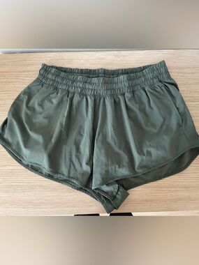 aerie Olive Green Athletic Shorts with Smocked Waist
